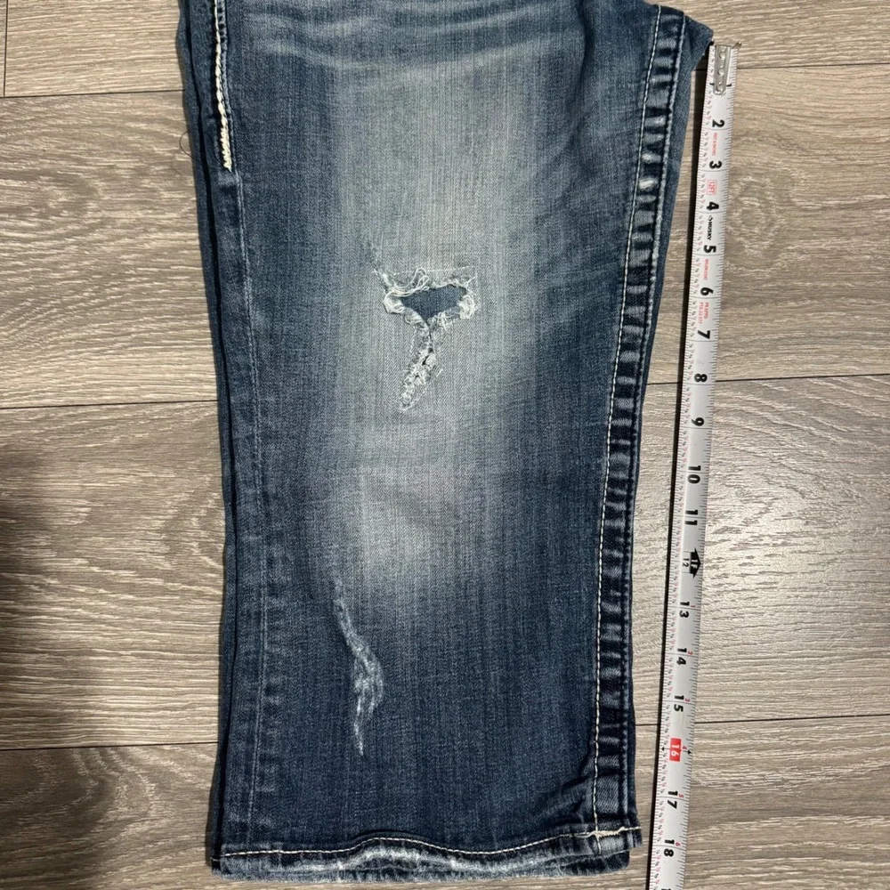 Vigoss The Dublin Capri Jeans Womens 13/14 Medium Wash Distressed Thick Stitch‎